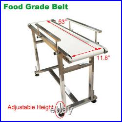 53 x 11.8 Food Grade Belt Conveyor Double Guardrail Adjustable Speed & Holder