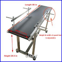 59 x 11.8 Electric Belt Conveyor Double Guardrail Black PVC Transport Machine