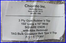 Chiorino 3 Ply Gum Rubber V-top 150' X 10 Square End Ribs Removed Conveyor Belt