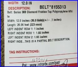 Intralox Conveyor Belt Series 900 Diamond Friction Top 12 X 29ft White Flush