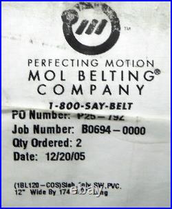 New Mol 1bl120-cos Conveyor Belt 12 Wide X 14' 6-1/2 Long Slab, 1ply, Sw, Pvc