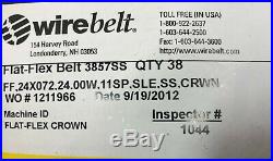 WireBelt Stainless Steel Mesh Conveyor Belt Flat-Flex 3857SS -24in x 38ft New